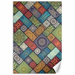 Diagonal Floral Tiles Pattern Canvas 24  X 36  by Wegoenart