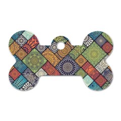 Diagonal Floral Tiles Pattern Dog Tag Bone (one Side) by Wegoenart