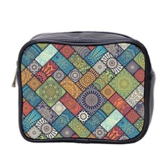 Diagonal Floral Tiles Pattern Mini Toiletries Bag (two Sides) by Wegoenart