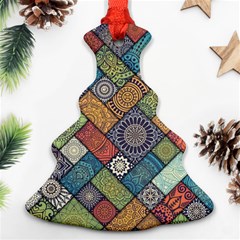 Diagonal Floral Tiles Pattern Ornament (christmas Tree) 