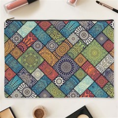 Diagonal Floral Tiles Pattern Cosmetic Bag (xxxl) by Wegoenart