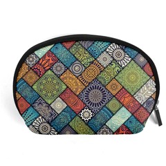 Diagonal Floral Tiles Pattern Accessory Pouch (large) by Wegoenart