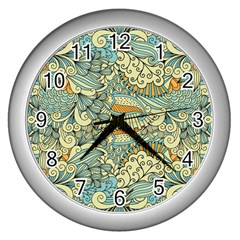 Light Colors Ethnic Decorative Pattern Batik Wall Clock (silver) by Wegoenart