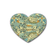 Light Colors Ethnic Decorative Pattern Batik Rubber Coaster (heart)  by Wegoenart