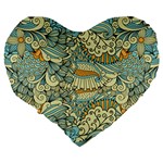 Light Colors Ethnic Decorative Pattern Batik Large 19  Premium Flano Heart Shape Cushions Back