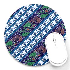 Indonesian Combination Batik With Dominant Blue Color Round Mousepads by Wegoenart