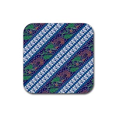 Indonesian Combination Batik With Dominant Blue Color Rubber Coaster (square)  by Wegoenart