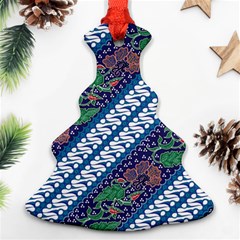 Indonesian Combination Batik With Dominant Blue Color Ornament (christmas Tree) 