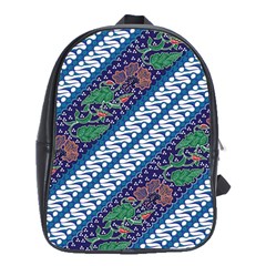 Indonesian Combination Batik With Dominant Blue Color School Bag (xl) by Wegoenart