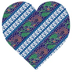 Indonesian Combination Batik With Dominant Blue Color Wooden Puzzle Heart by Wegoenart