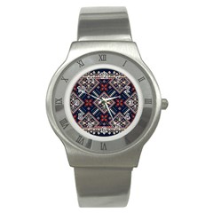 Ukrainian Folk Seamless Pattern Ornament Stainless Steel Watch by Wegoenart