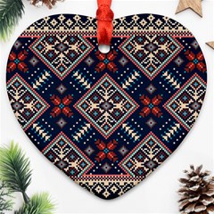 Ukrainian Folk Seamless Pattern Ornament Heart Ornament (two Sides)