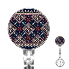 Ukrainian Folk Seamless Pattern Ornament Stainless Steel Nurses Watch by Wegoenart