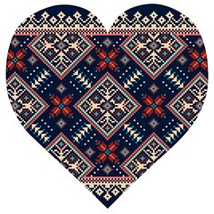 Ukrainian Folk Seamless Pattern Ornament Wooden Puzzle Heart