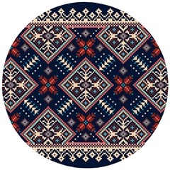 Ukrainian Folk Seamless Pattern Ornament Wooden Puzzle Round by Wegoenart