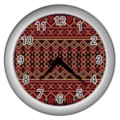 Illustration Ukrainian Folk Seamless Pattern Ornament Wall Clock (silver)