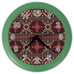 Ukrainian Folk Seamless Pattern Ornament Color Wall Clock