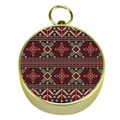 Ukrainian Folk Seamless Pattern Ornament Gold Compasses