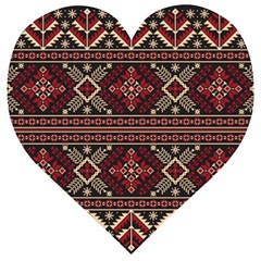 Ukrainian Folk Seamless Pattern Ornament Wooden Puzzle Heart