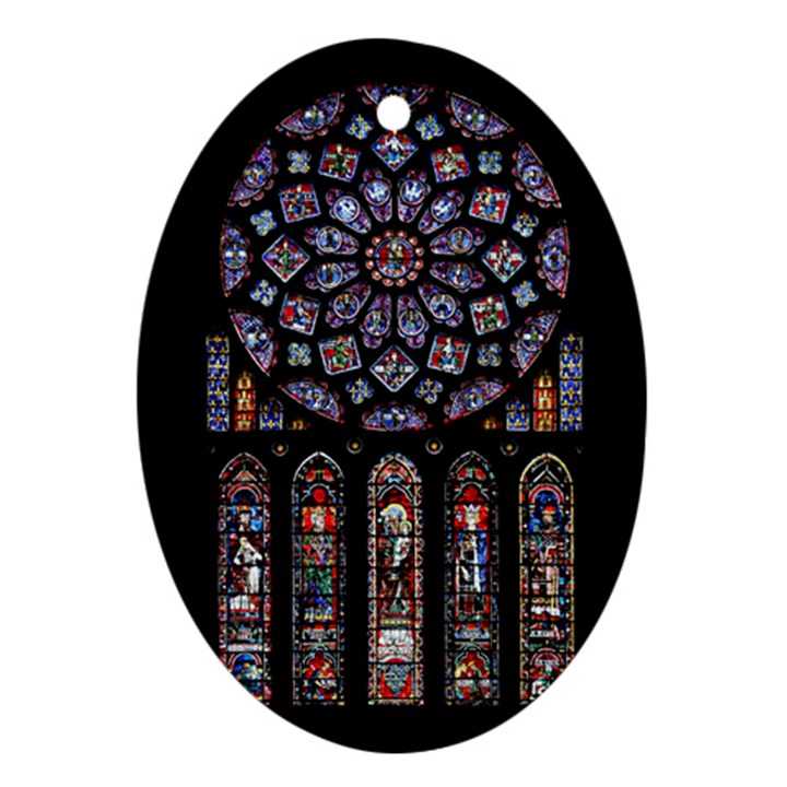 Chartres Cathedral Notre Dame De Paris Amiens Cath Stained Glass Oval Ornament (Two Sides)