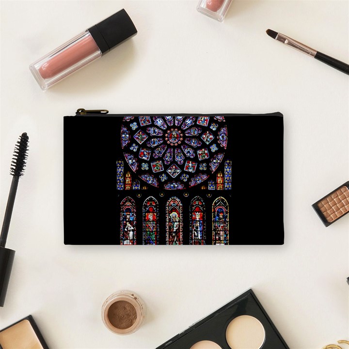 Chartres Cathedral Notre Dame De Paris Amiens Cath Stained Glass Cosmetic Bag (Small)