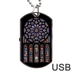 Chartres Cathedral Notre Dame De Paris Amiens Cath Stained Glass Dog Tag Usb Flash (two Sides) by Wegoenart