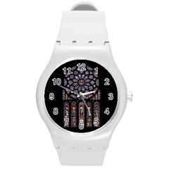 Chartres Cathedral Notre Dame De Paris Amiens Cath Stained Glass Round Plastic Sport Watch (m) by Wegoenart