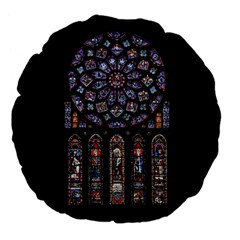 Chartres Cathedral Notre Dame De Paris Amiens Cath Stained Glass Large 18  Premium Flano Round Cushions by Wegoenart