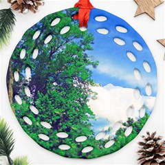 The Deep Blue Sky Ornament (round Filigree) by Fractalsandkaleidoscopes