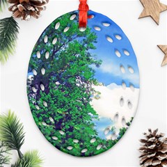 The Deep Blue Sky Oval Filigree Ornament (two Sides) by Fractalsandkaleidoscopes