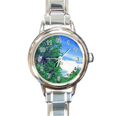 The Deep Blue Sky Round Italian Charm Watch by Fractalsandkaleidoscopes