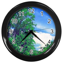 The Deep Blue Sky Wall Clock (black) by Fractalsandkaleidoscopes