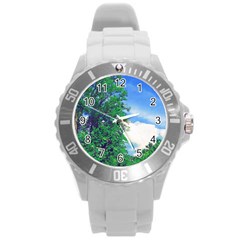 The Deep Blue Sky Round Plastic Sport Watch (l) by Fractalsandkaleidoscopes