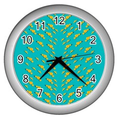 Sakura In Yellow And Colors From The Sea Wall Clock (silver) by pepitasart