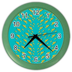 Sakura In Yellow And Colors From The Sea Color Wall Clock by pepitasart