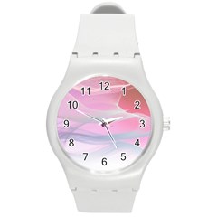 Pink Fractal Round Plastic Sport Watch (m) by Sparkle