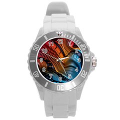 3d Rainbow Choas Round Plastic Sport Watch (L)