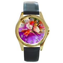 Poppy Flower Round Gold Metal Watch by Sparkle