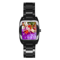 Poppy Flower Stainless Steel Barrel Watch by Sparkle