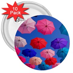 Rainbow Umbrella 3  Buttons (10 Pack)  by Sparkle