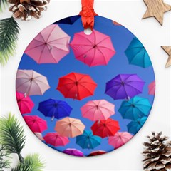 Rainbow Umbrella Round Ornament (two Sides) by Sparkle