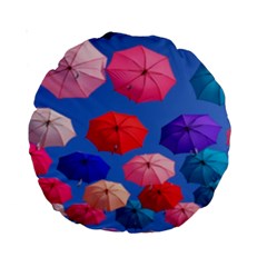 Rainbow Umbrella Standard 15  Premium Round Cushions by Sparkle