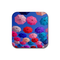 Rainbow Umbrella Rubber Coaster (square)  by Sparkle