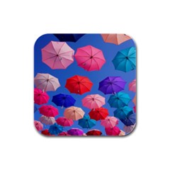 Rainbow Umbrella Rubber Square Coaster (4 Pack)  by Sparkle