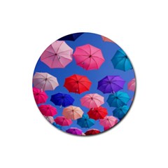 Rainbow Umbrella Rubber Coaster (round)  by Sparkle