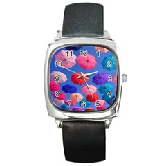 Rainbow Umbrella Square Metal Watch by Sparkle