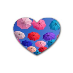 Rainbow Umbrella Rubber Coaster (heart)  by Sparkle