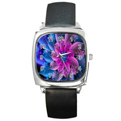 Fractal Flower Square Metal Watch by Sparkle