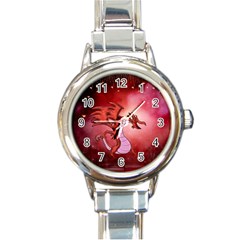 Funny Cartoon Dragon With Butterflies Round Italian Charm Watch by FantasyWorld7