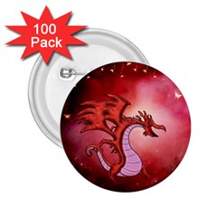 Funny Cartoon Dragon With Butterflies 2 25  Buttons (100 Pack)  by FantasyWorld7